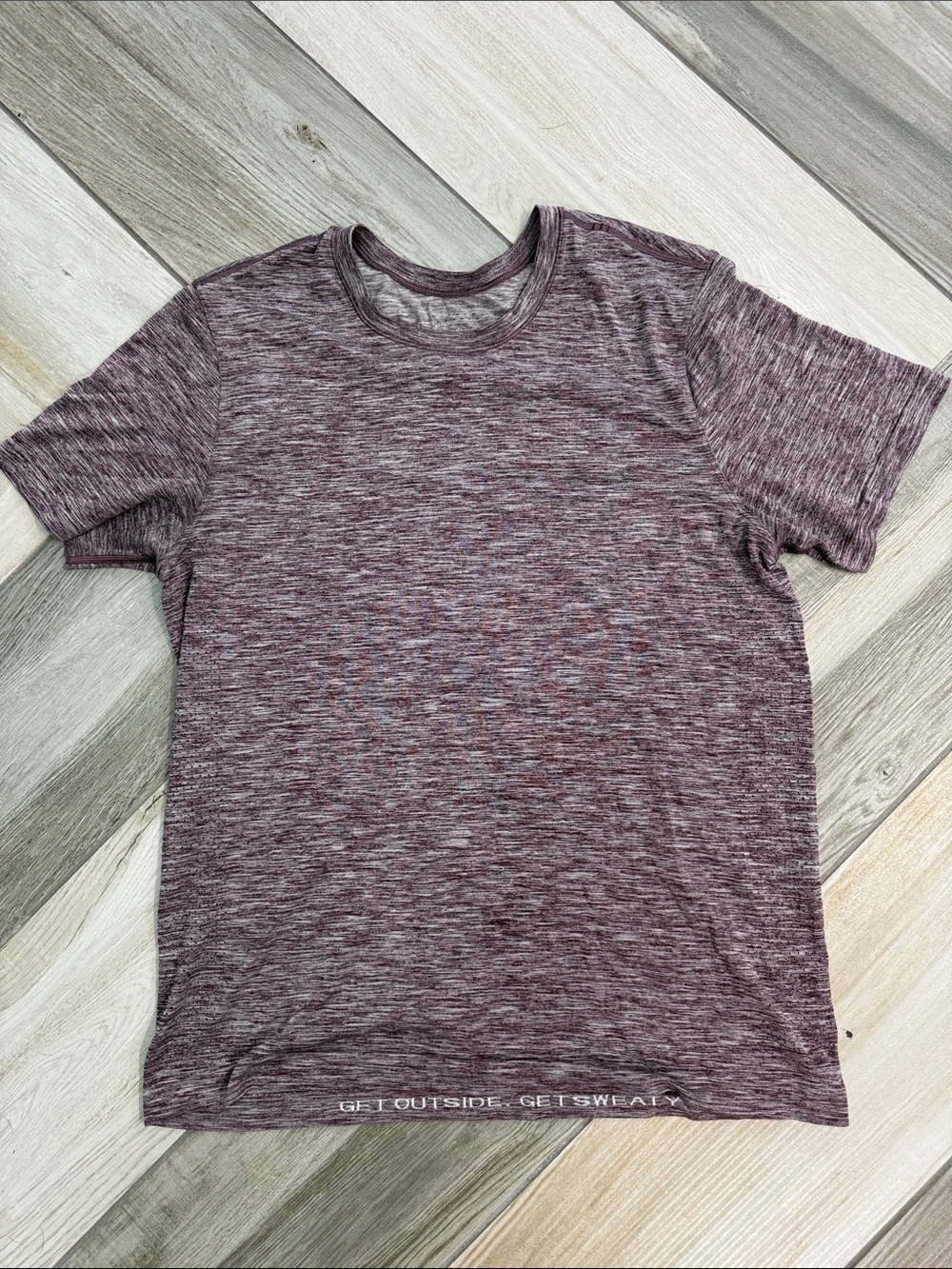 Lululemon Men's Heathered Maroon-Purple Short-Sleeve Crew Neck Shirt Size M